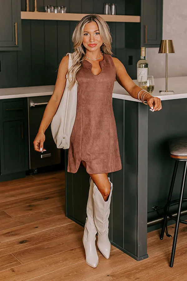 Downtown Broadway Faux Suede Mini Dress In Brown sold by Impressions product image thumbnail 5