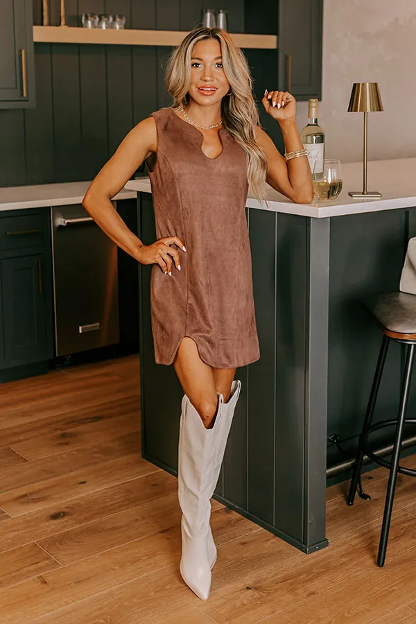 Downtown Broadway Faux Suede Mini Dress In Brown sold by Impressions product image thumbnail 2