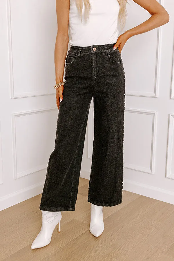 The Lorelai High Waist Pearl Embellished Jean in Black sold by Impressions product image thumbnail 3