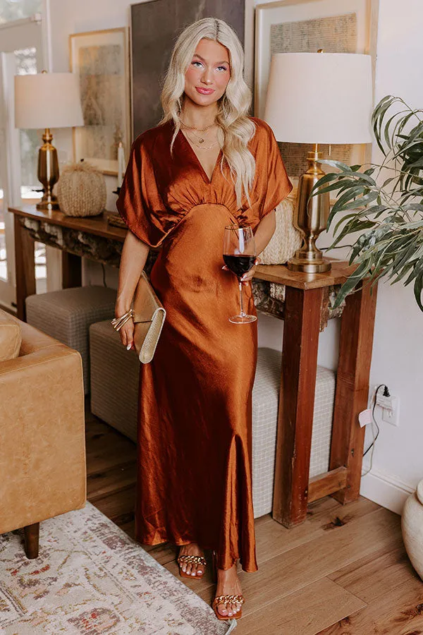 Gala Moment Satin Maxi Dress in Dark Rust sold by Impressions