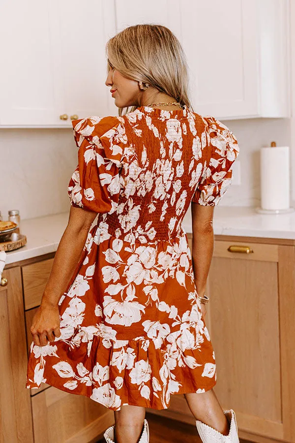 Joyful Smiles Smocked Mini Dress in Cinnamon sold by Impressions product image thumbnail 3