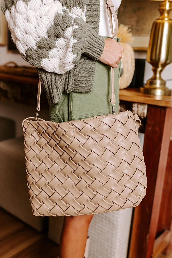 Chic Cityscape Faux Leather Woven Tote in Warm Taupe sold by Impressions product image thumbnail 2