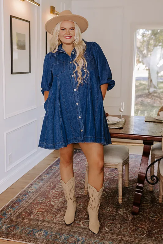 Gather Together Denim Mini Dress Curves sold by Impressions