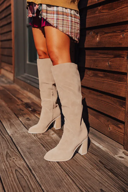 The Hudson Faux Nubuck Knee High Boot In Iced Latte sold by Impressions