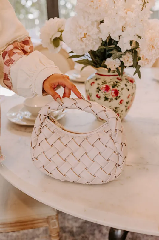 Vogue Views Faux Leather Woven Purse in Light Oatmeal sold by Impressions