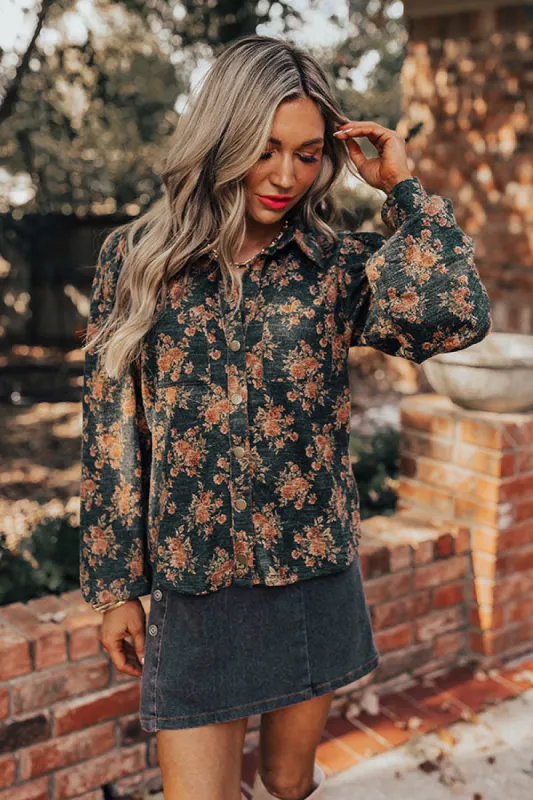 Autumn Blooms Knit Button Up in Hunter Green sold by Impressions