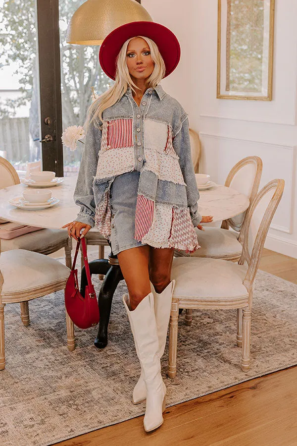 Pick Of The Patch Color Block Jacket in Medium Wash sold by Impressions