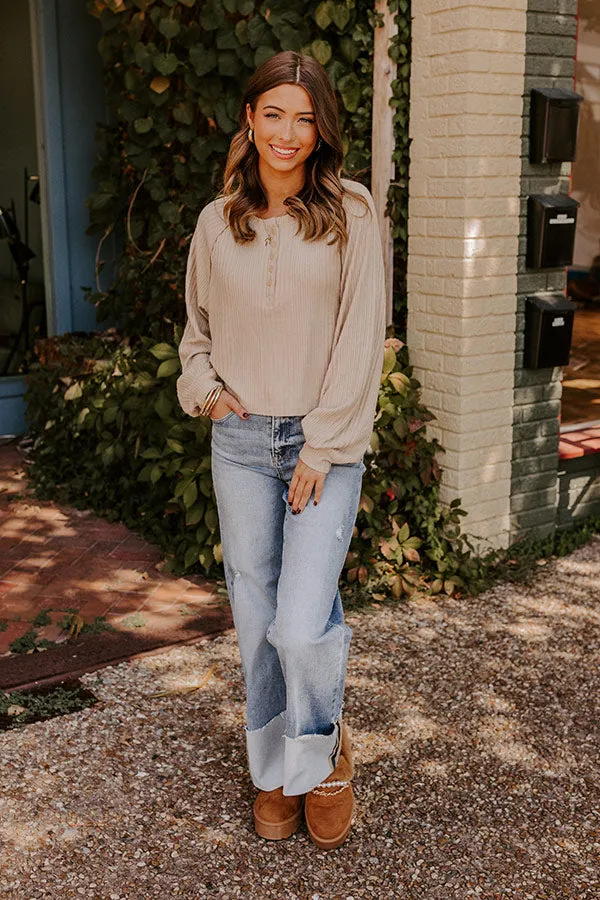 Casual Comforts Henley Top in Beige sold by Impressions
