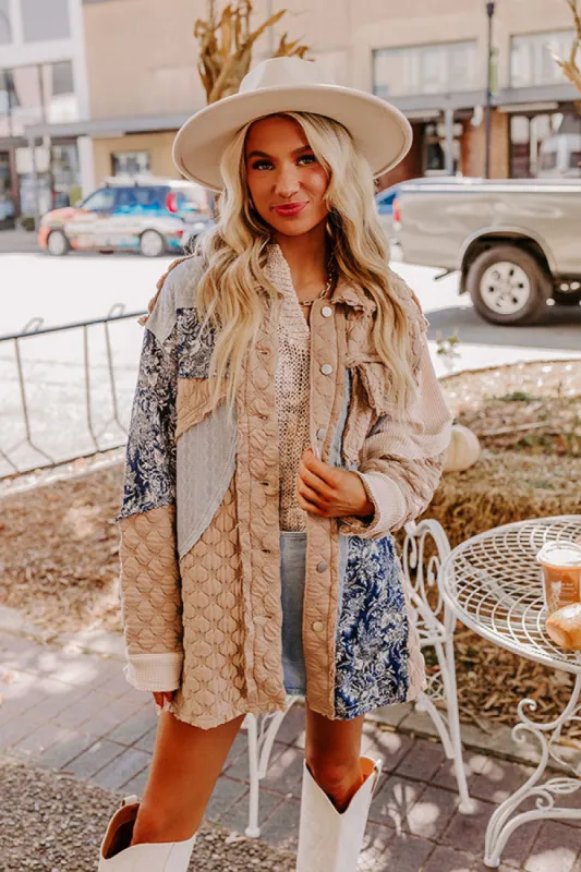 Cozy Mindset Color Block Jacket in Warm Taupe sold by Impressions