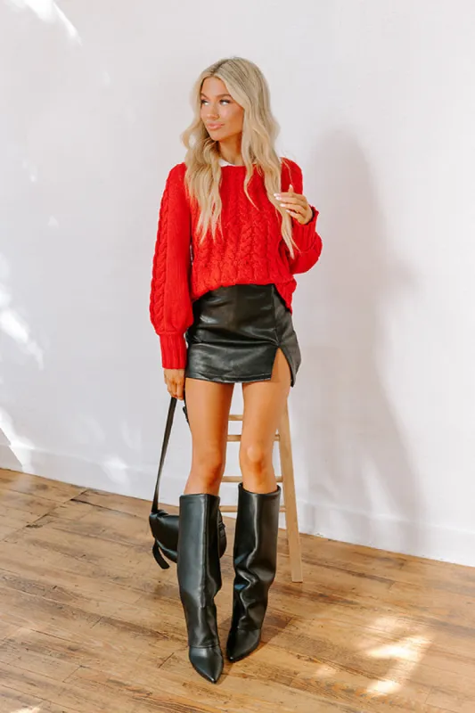Cabin Parkway Cable Knit Sweater in Red sold by Impressions