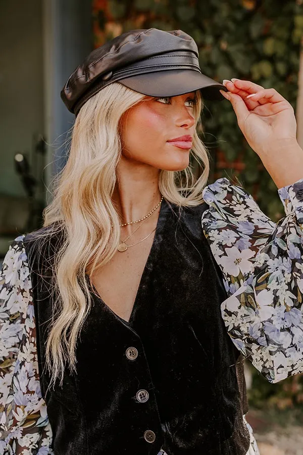 Uptown Chic Faux Leather Cabbie Hat in Black sold by Impressions product image thumbnail 3