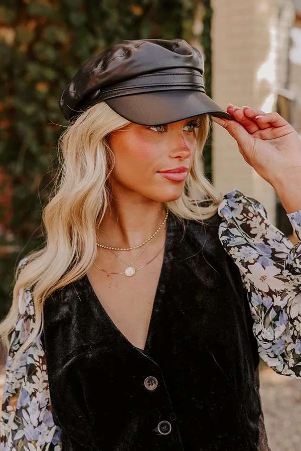 Uptown Chic Faux Leather Cabbie Hat in Black sold by Impressions