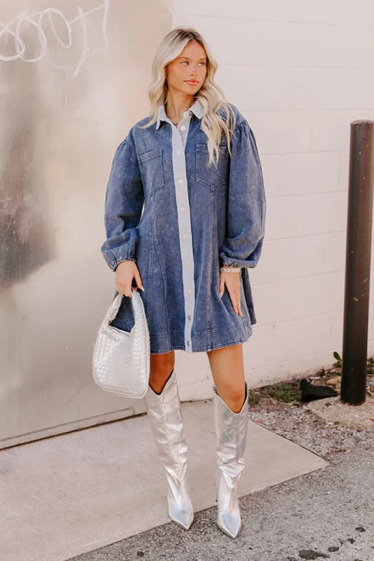 Afternoon Date Denim Mini Dress in Blue sold by Impressions