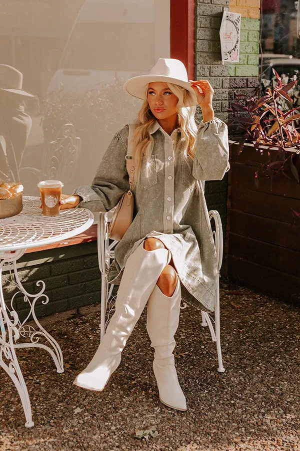 Afternoon Date Denim Mini Dress in Sage sold by Impressions product image thumbnail 3