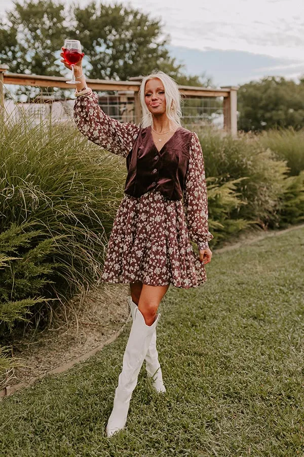 Uptown Cafe Floral Mini Dress in Chestnut sold by Impressions product image thumbnail 5