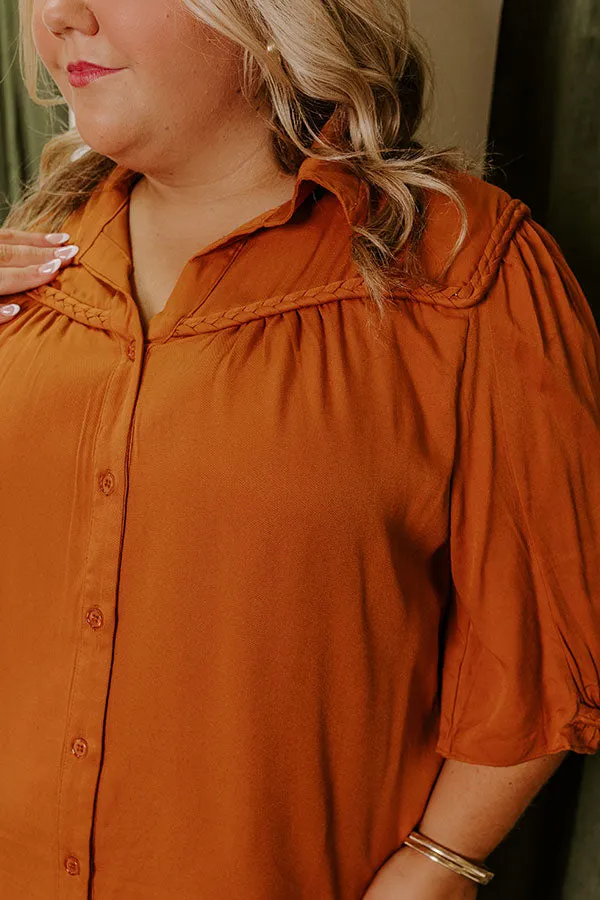Falling Leaves Button Down Mini Dress in Pumpkin Curves sold by Impressions product image thumbnail 3