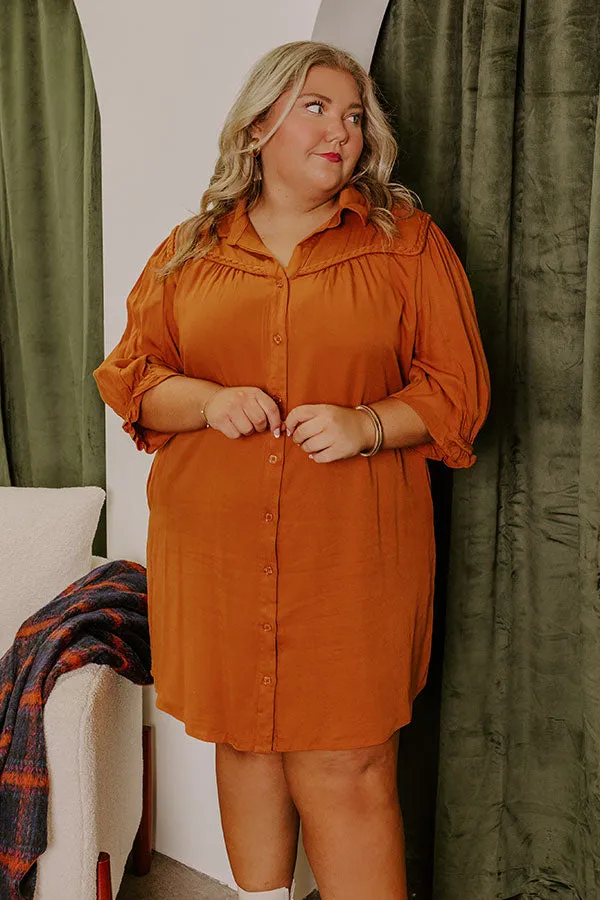 Falling Leaves Button Down Mini Dress in Pumpkin Curves sold by Impressions product image thumbnail 2