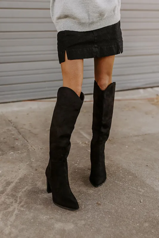 The Aria Faux Suede Knee High Boot in Black sold by Impressions
