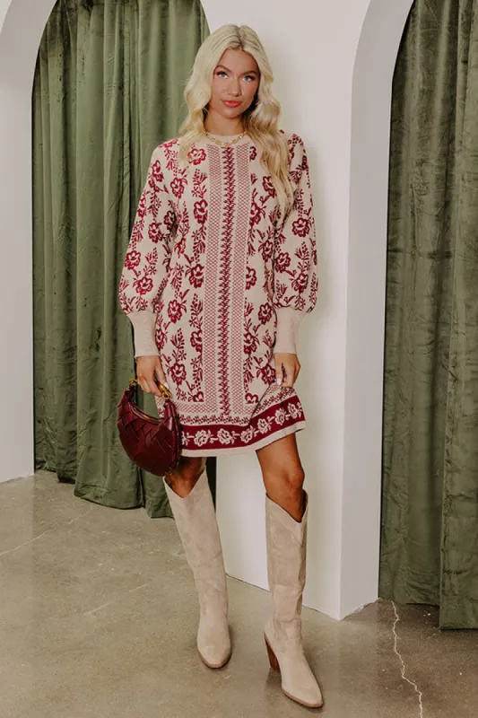 Sweetest Smile Floral Sweater Dress in Iced Latte sold by Impressions