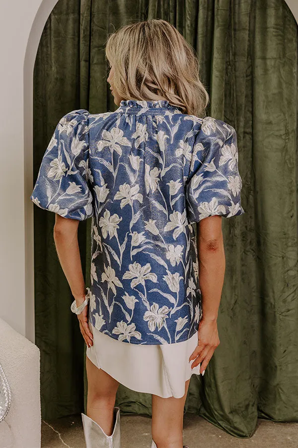 Holiday Party Floral Jacquard Top in Blue sold by Impressions product image thumbnail 5