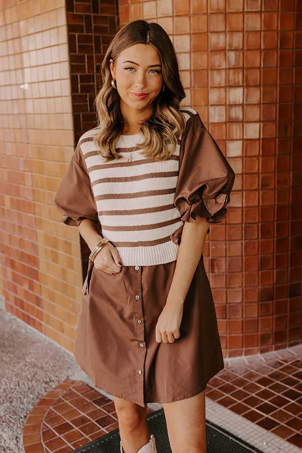 Sweet As Can Be Stripe Mini Dress in Mocha sold by Impressions product image thumbnail 3