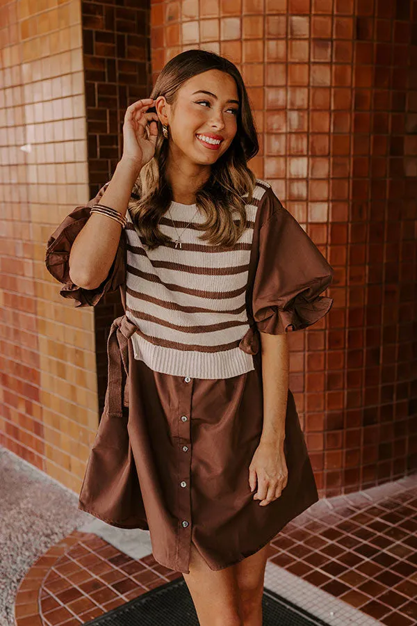 Sweet As Can Be Stripe Mini Dress in Mocha sold by Impressions product image thumbnail 4