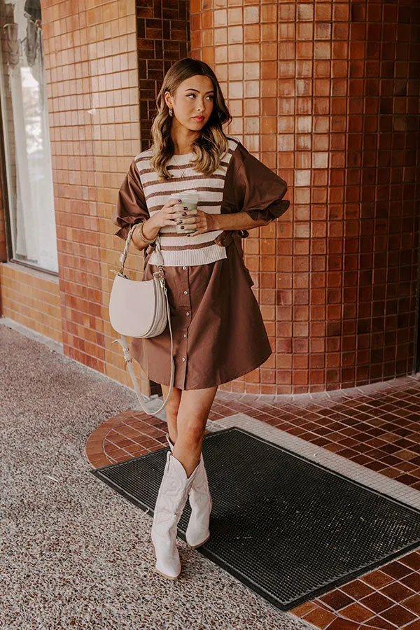 Sweet As Can Be Stripe Mini Dress in Mocha sold by Impressions
