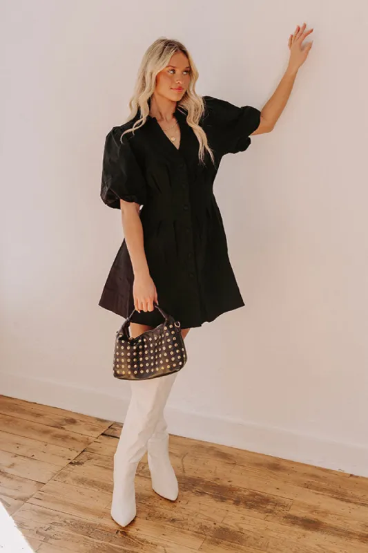 Exceptionally Chic Button Down Mini Dress in Black sold by Impressions