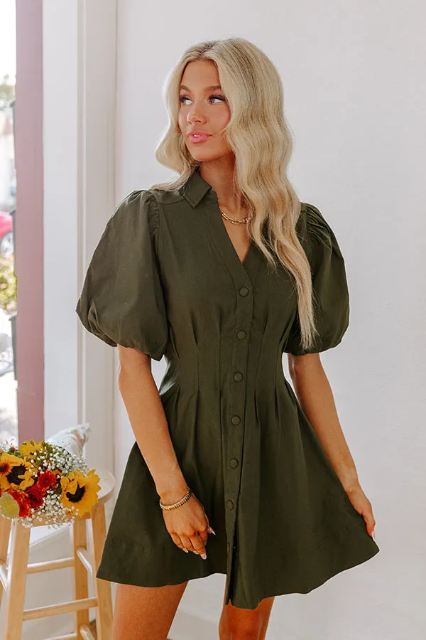 Exceptionally Chic Button Down Mini Dress in Olive sold by Impressions product image thumbnail 2