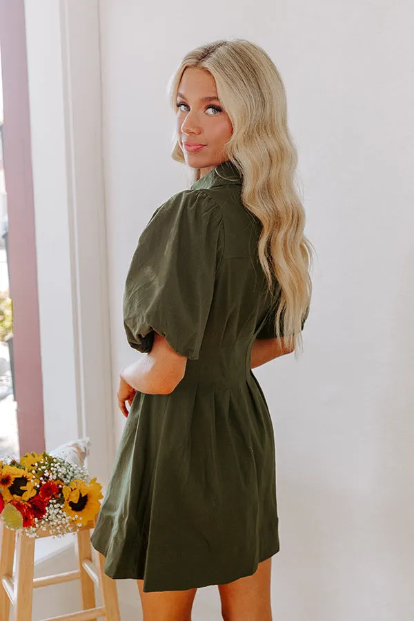 Exceptionally Chic Button Down Mini Dress in Olive sold by Impressions product image thumbnail 3