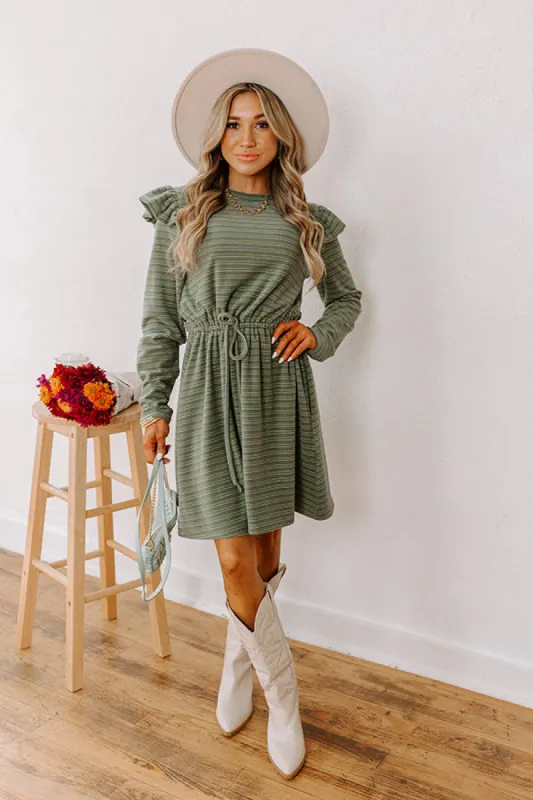 Harvest Harmony Stripe Mini Dress in Olive sold by Impressions
