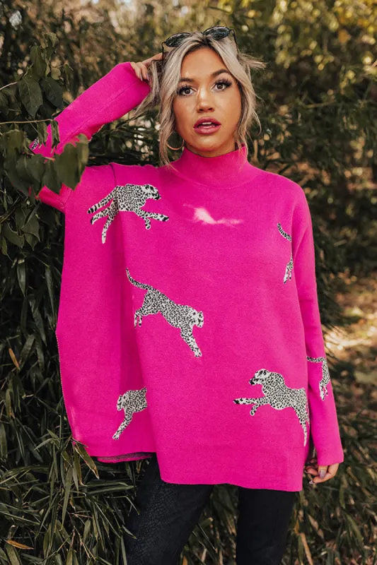 Cozy And Kind Cheetah Sweater In Hot Pink sold by Impressions