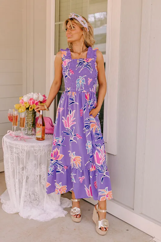 Happy Blooms Smocked Midi in Lavender sold by Impressions