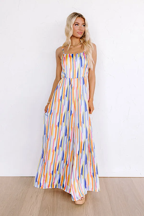 Vacay Bound Satin Stripe Jumpsuit in Blue sold by Impressions product image thumbnail 4