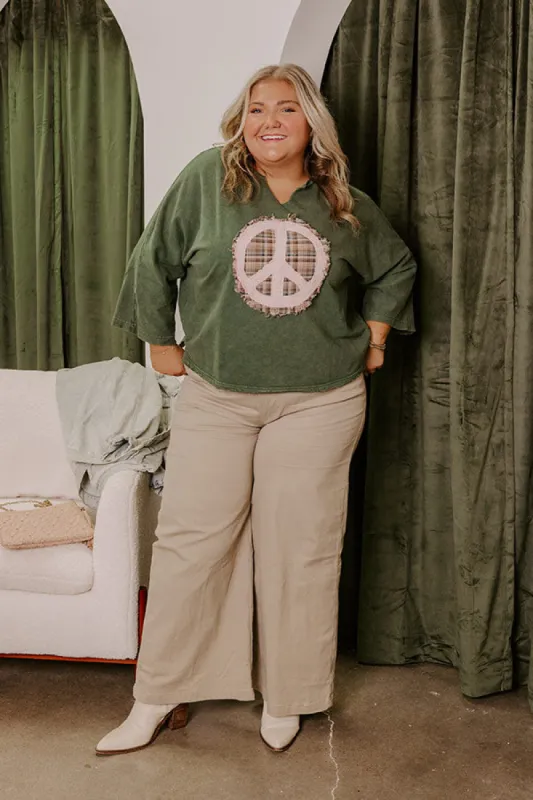 Peace And Love Vintage Wash Tee in Hunter Green Curves sold by Impressions
