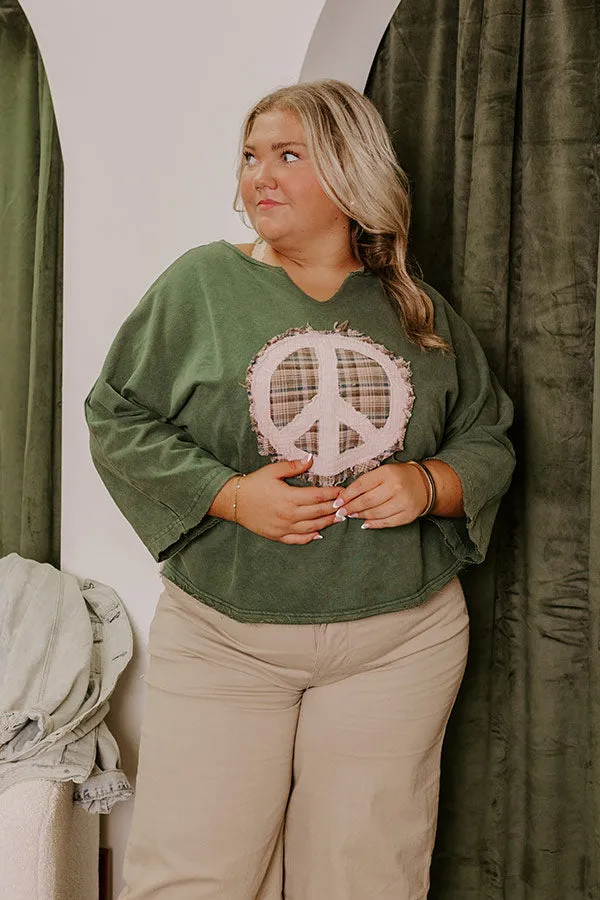 Peace And Love Vintage Wash Tee in Hunter Green Curves sold by Impressions product image thumbnail 2
