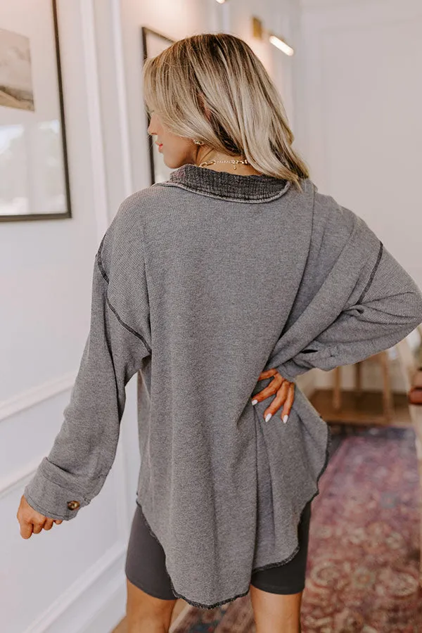 Campfire Stories Waffle Knit Button Up in Grey sold by Impressions product image thumbnail 2