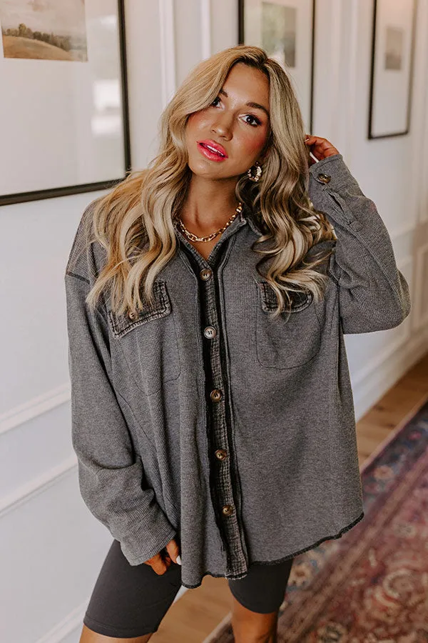 Campfire Stories Waffle Knit Button Up in Grey sold by Impressions