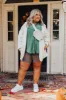 Campfire Stories Waffle Knit Button Up in Green Curves sold by Impressions
