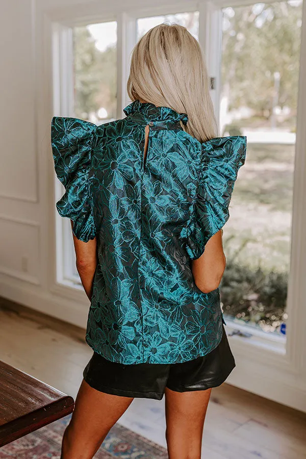 Rooftop Skyline Floral Jacquard Top in Teal sold by Impressions product image thumbnail 4