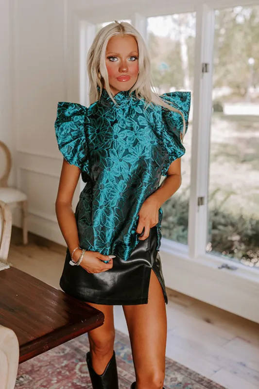 Rooftop Skyline Floral Jacquard Top in Teal sold by Impressions