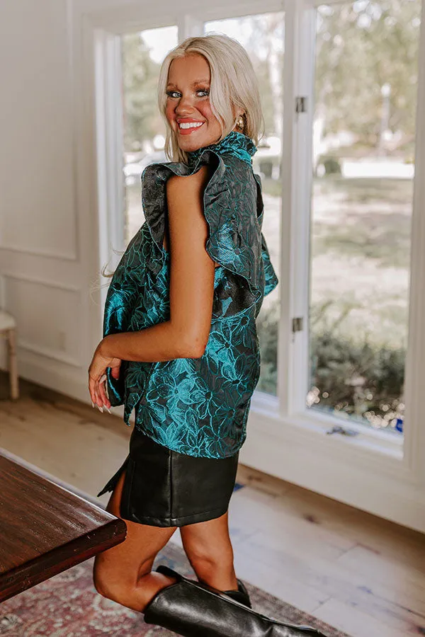 Rooftop Skyline Floral Jacquard Top in Teal sold by Impressions product image thumbnail 3