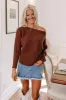 Cinnamon Chai Ribbed Sweater Top in Chestnut sold by Impressions
