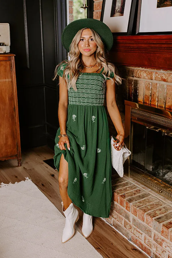 Napa Nights Smocked Midi in Hunter Green sold by Impressions