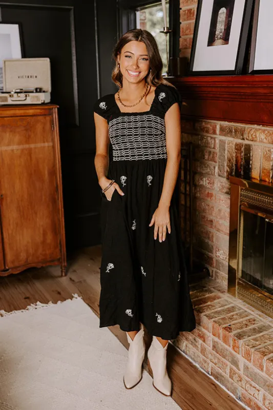 Napa Nights Smocked Midi in Black sold by Impressions