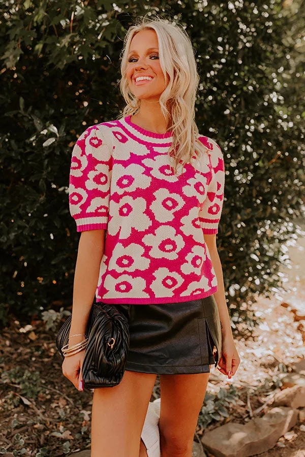 Block Party Cutie Floral Knit Top in Pink sold by Impressions