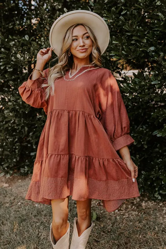 Dreamy Moment Mini Dress in Rust sold by Impressions