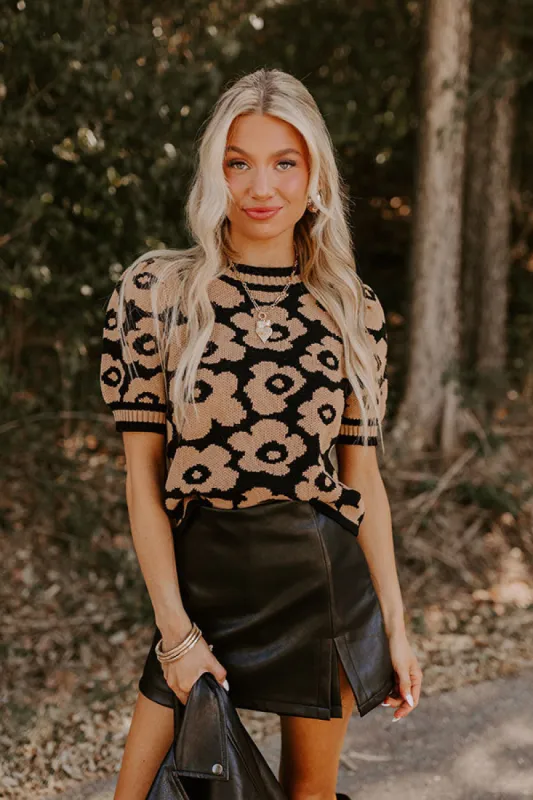 Block Party Cutie Floral Knit Top in Black sold by Impressions