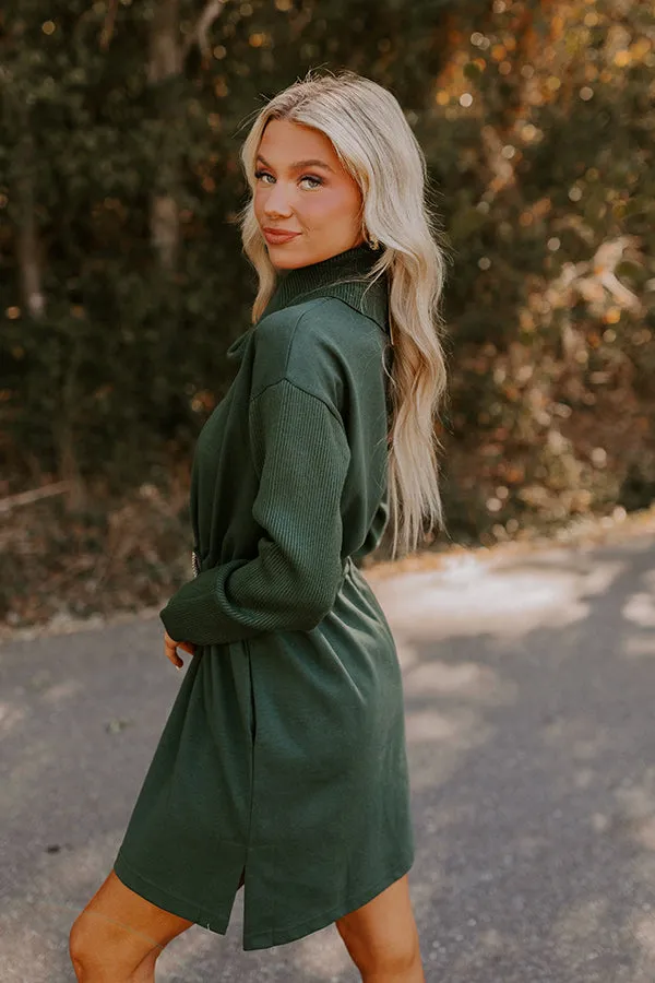 Coffee Shop Cutie Drawstring Mini Dress in Hunter Green sold by Impressions product image thumbnail 5