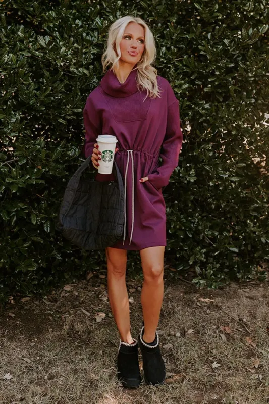 Coffee Shop Cutie Drawstring Mini Dress in Royal Plum sold by Impressions